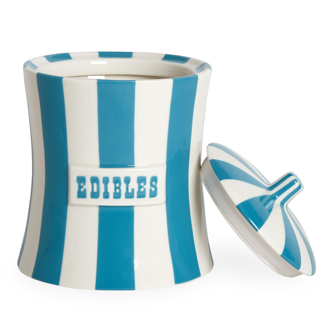vice edibles canister porcelain blue white open - front view