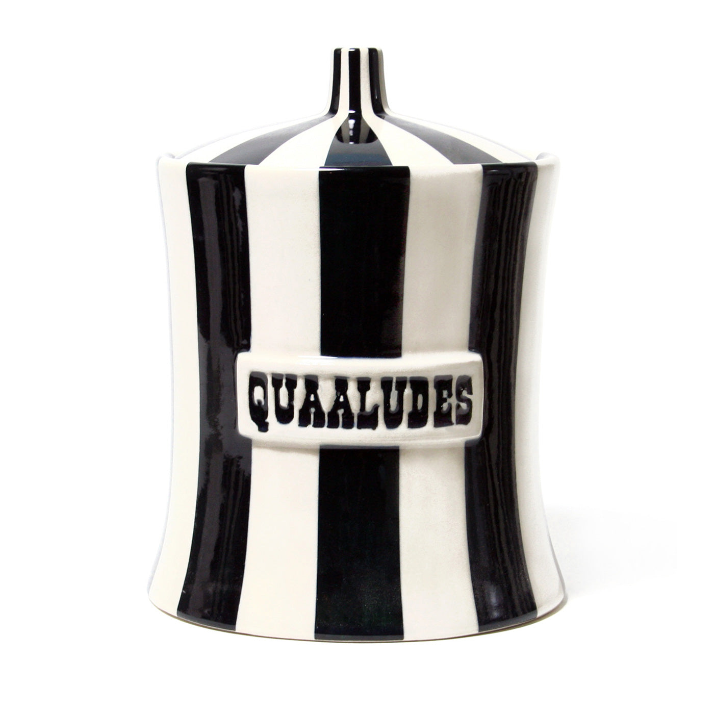 vice quaaludes canister porcelain black white - front view