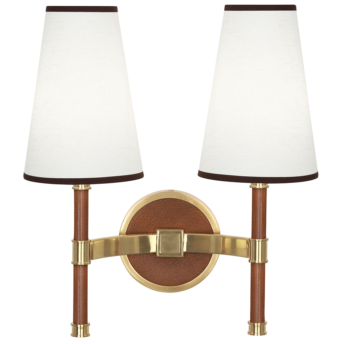 voltaire double sconce leather brown brass - front view