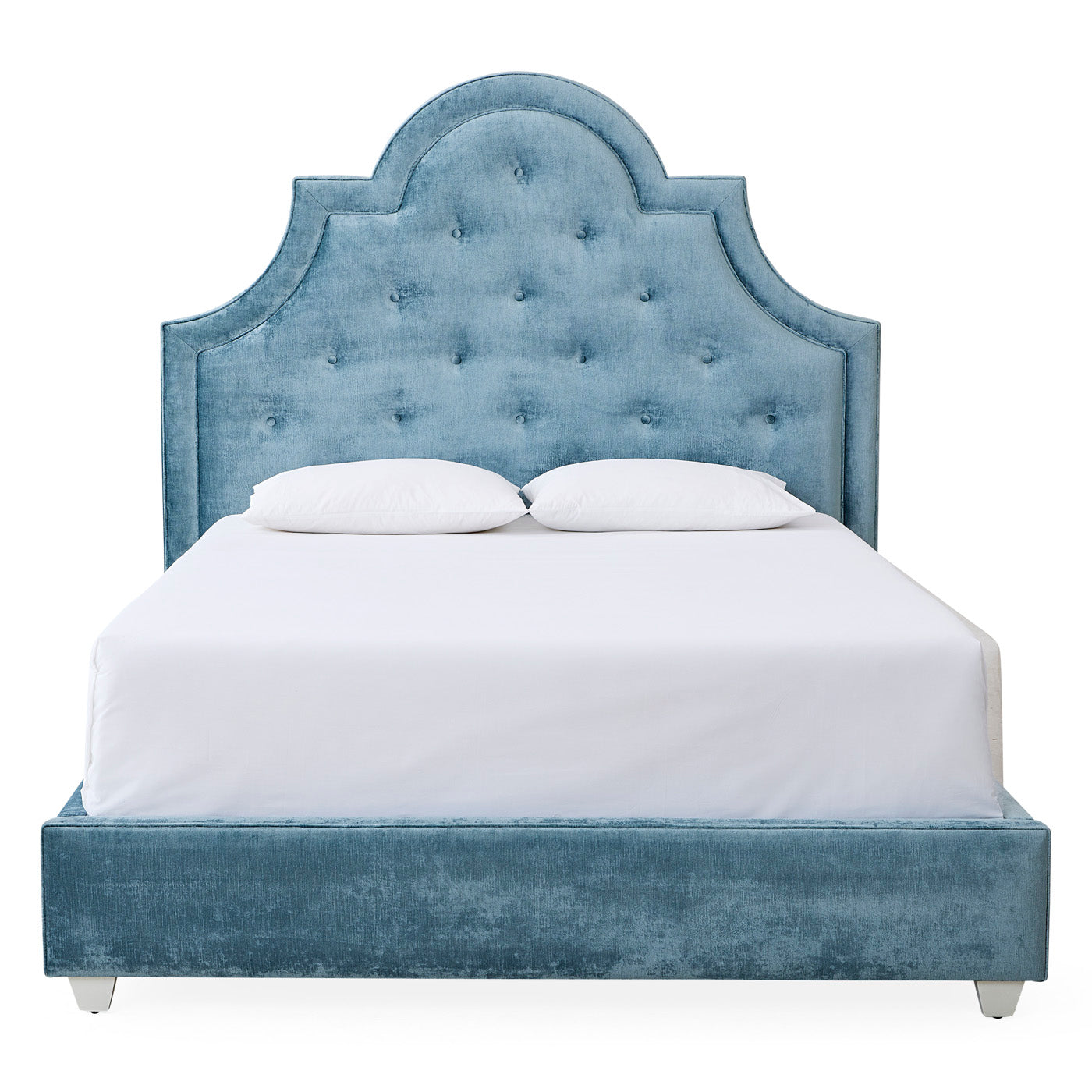 woodhouse queen bed brussels charcoal printed white sheets - styled view