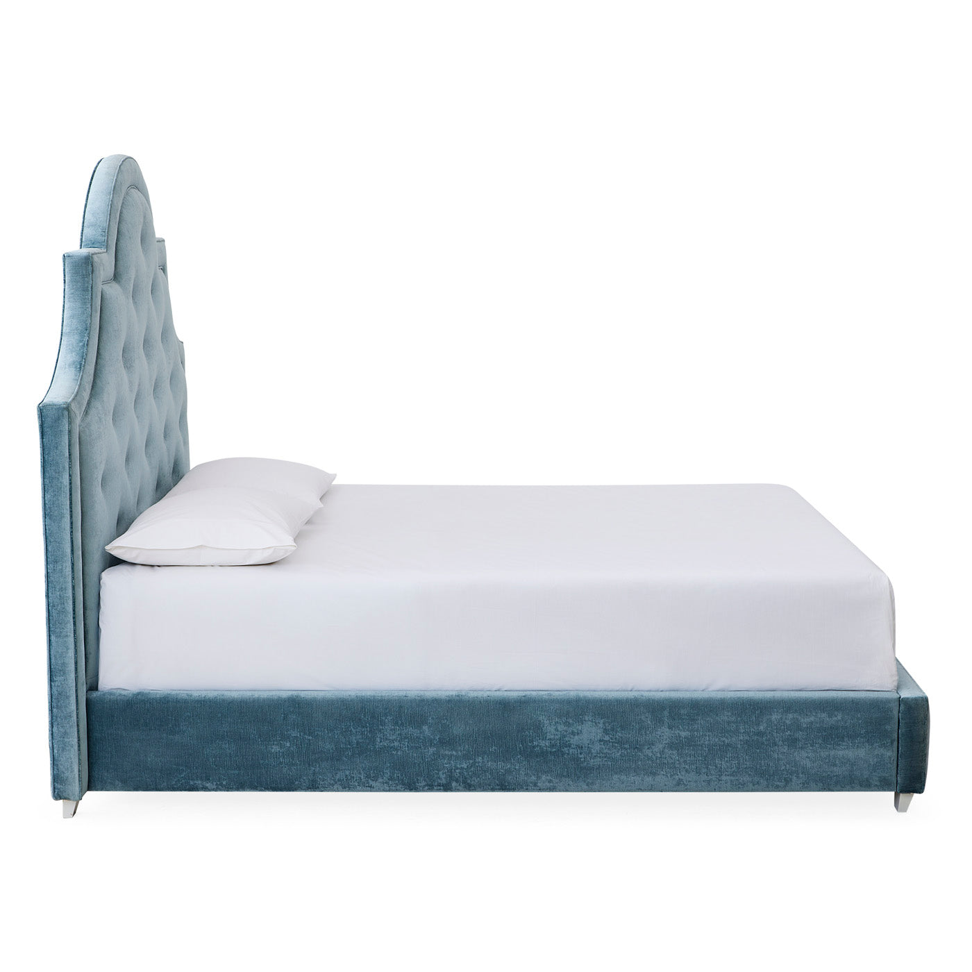 woodhouse queen bed x-benches doris chair bedroom - styled view