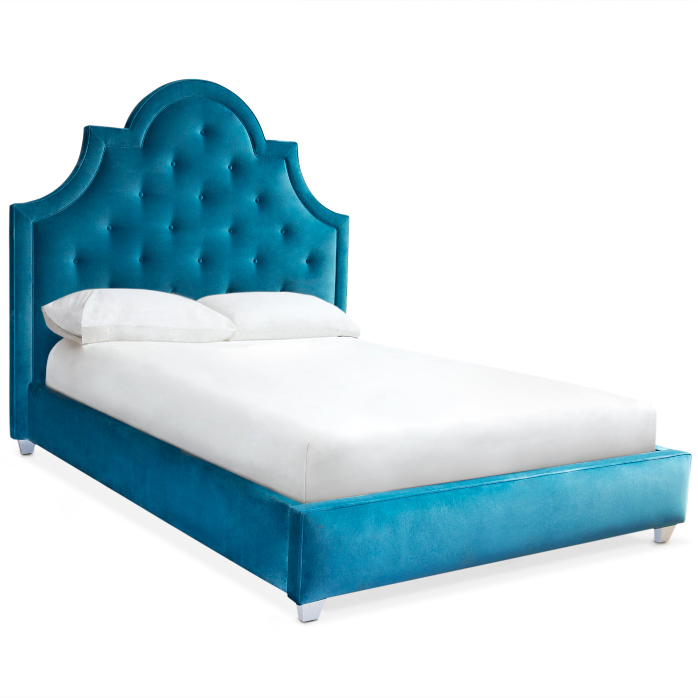 woodhouse queen bed venice peacock velvet white base - angle view