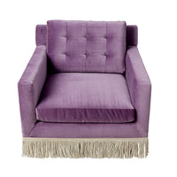 wright lounge chair with bullion fringe venice amethyst velvet base natural beech wood - front view
