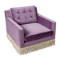 wright lounge chair with bullion fringe venice amethyst velvet base natural beech wood - angle view