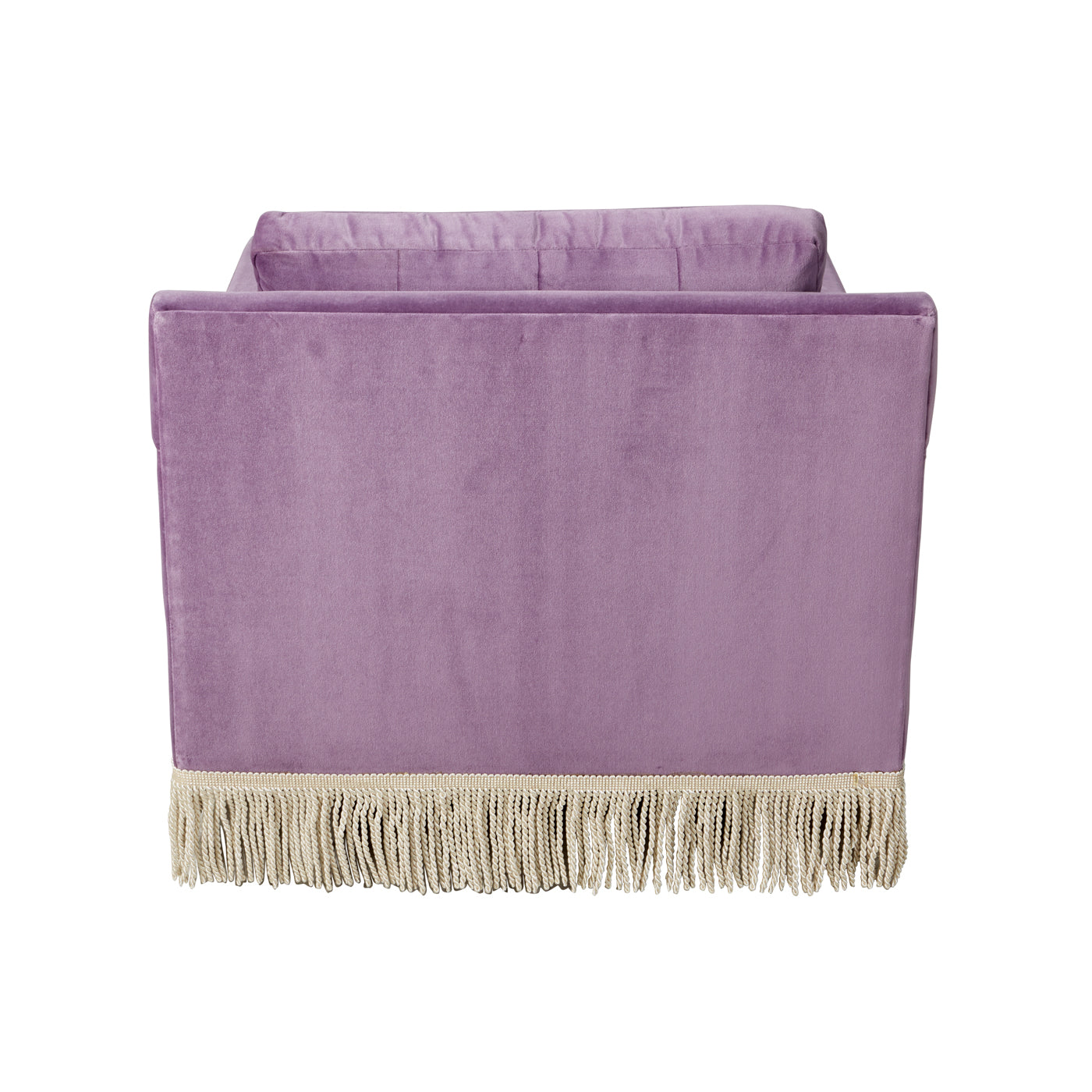 wright lounge chair with bullion fringe venice amethyst velvet base natural beech wood - back view