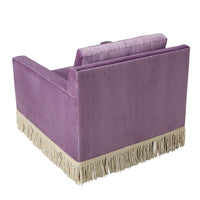 wright lounge chair with bullion fringe venice amethyst velvet base natural beech wood - angle back view