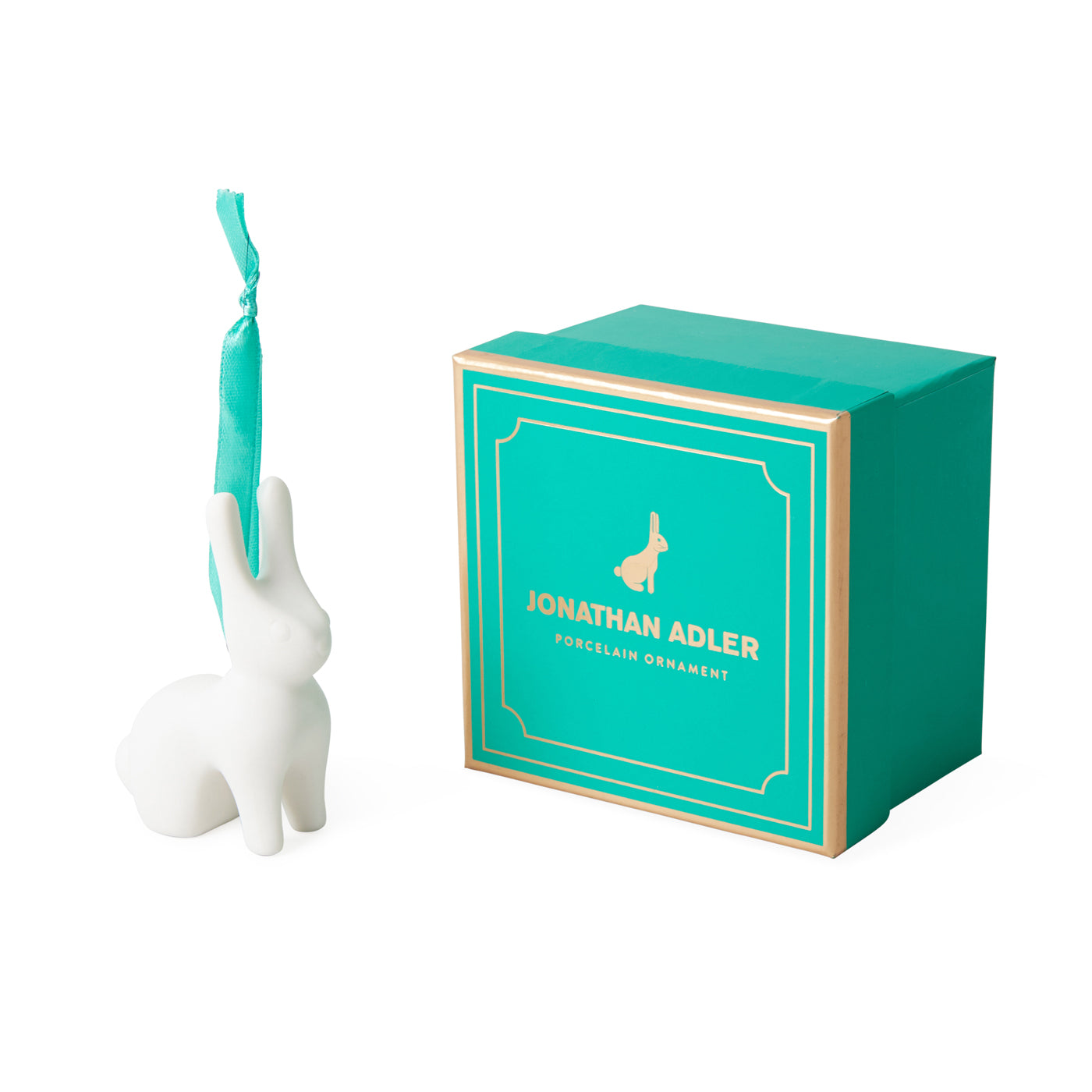 rabbit ornament porcelain white with box - angle view