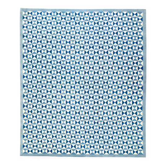 bowtie hand-knotted rug wool blue - front view